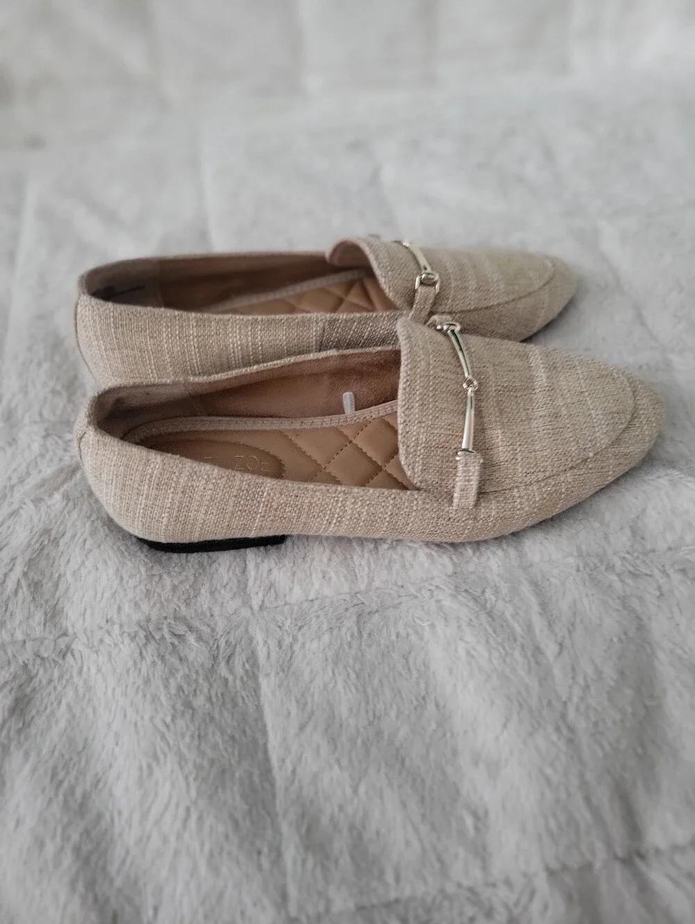 Rachel Zoe Beige Textured Loafers with Gold-Tone Bit Size 6.5M